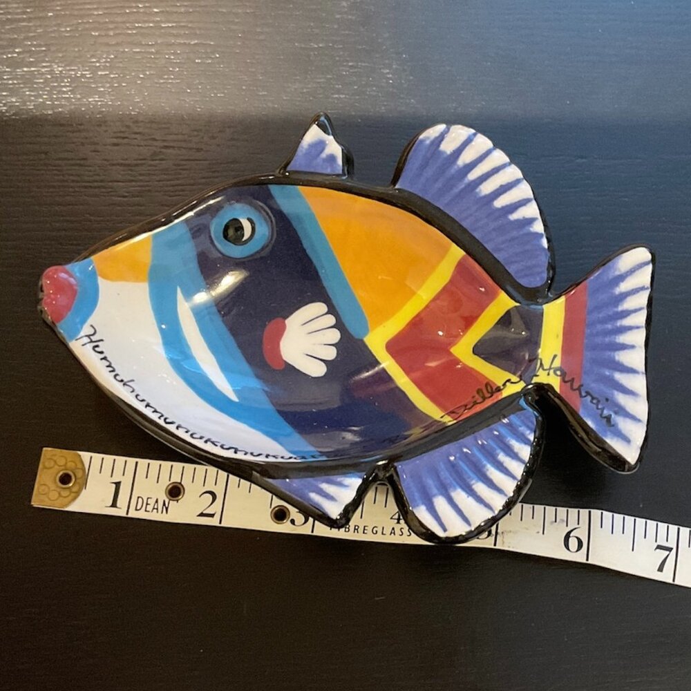 POTTERY ART Ben Diller Pottery Dish Hawaiian Hand Painted Trigger Fish Small